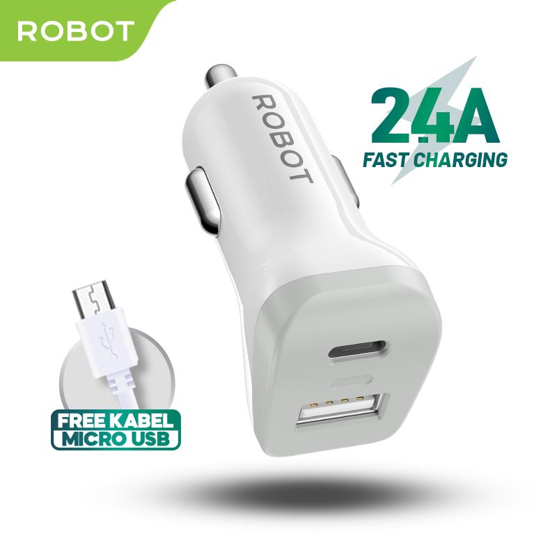 ROBOT RT-C09 Car Charger Dual Port Input Port Usb-A & Usb C Harga 46,200 rupiah*Gratis Ongkir