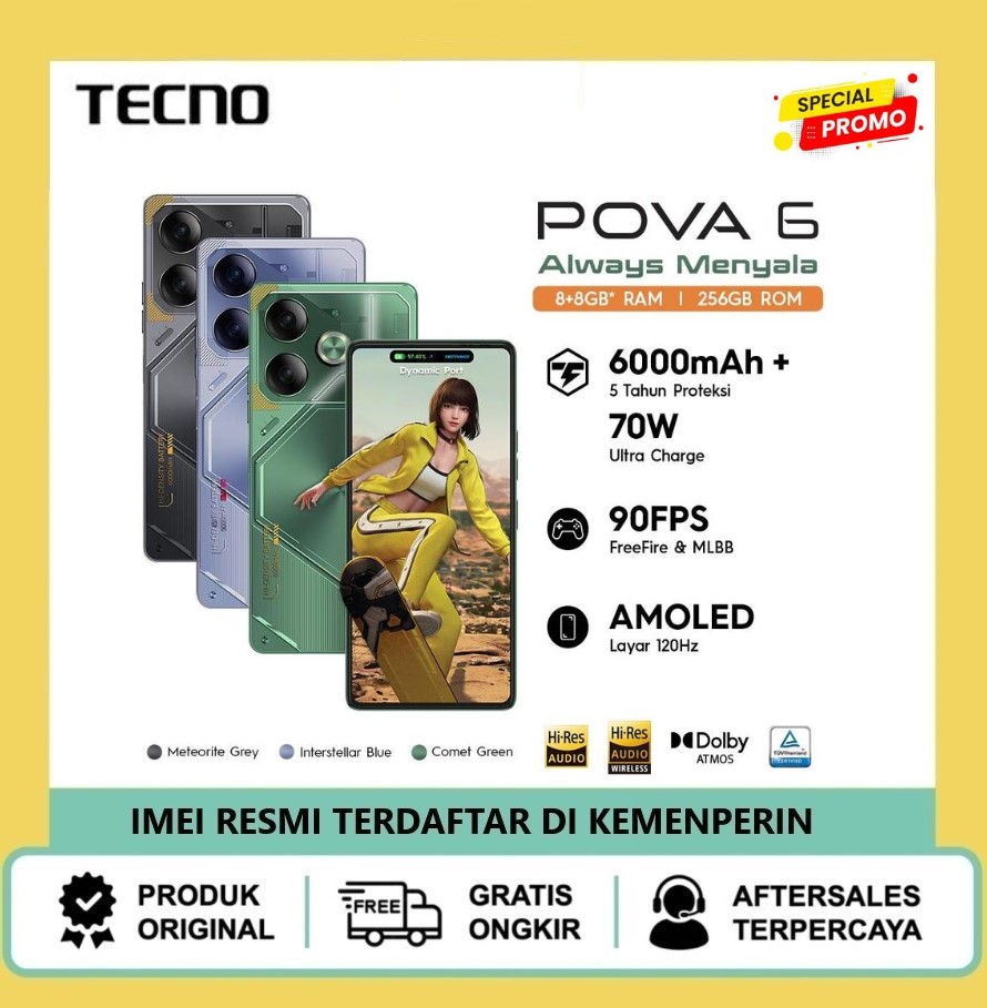 HANDPHONE TECNO POVA 6 12GB/256GB | 6000mAh Ultra Charge120Hz Amoled Harga 2,079,000 rupiah*Gratis Ongkir