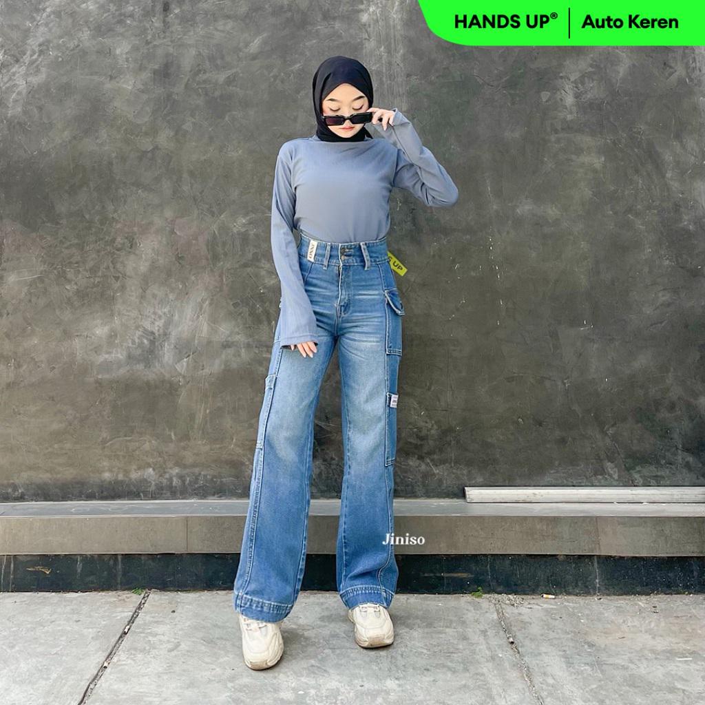 Jiniso - Cargo Baggy Highwaist Jeans 413 Hands up Harga 215,500 rupiah*Gratis Ongkir