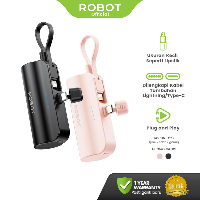 Robot powerbank mini 4500mAh travel size power Bank fast charging mini stand function Tali penggenggam port ty