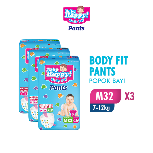 [Paket isi 3] Baby Happy Pants M32 - Popok Celana Sekali Pakai Harga 124,000 rupiah*Gratis Ongkir