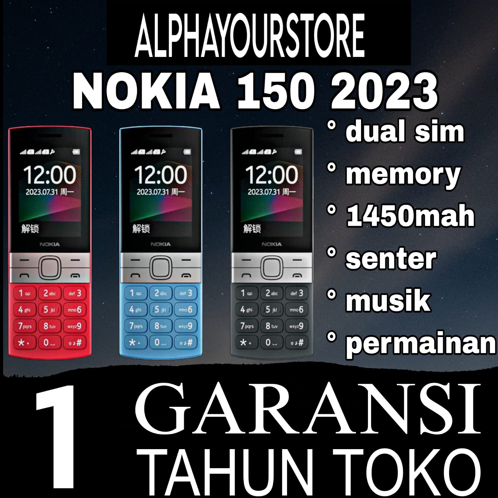 HP NOKIA 150 2023 (BARU) [GARANSI 1 TAHUN] Kamera, Dual SIM | Baterai 1450mAh | Support Memory Card Giá 207,483 Đồng*Miễn phí vận chuyển