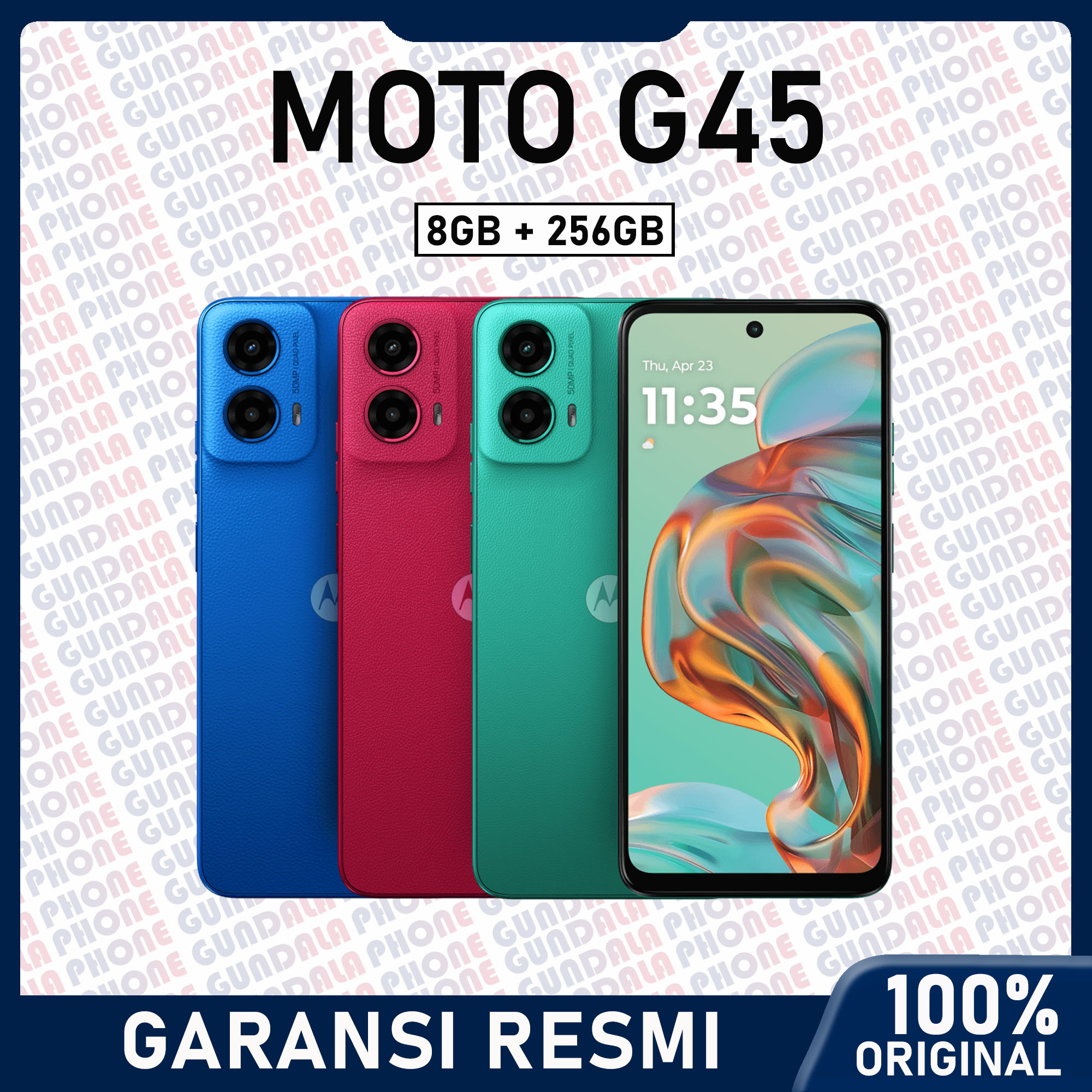 Motorola G45 5G 8/256GB xt2363-up to 16GB extended RAM - Snapdragon 6s Gen 3-official warranty Harga 2,096,000 rupiah*Gratis Ongkir