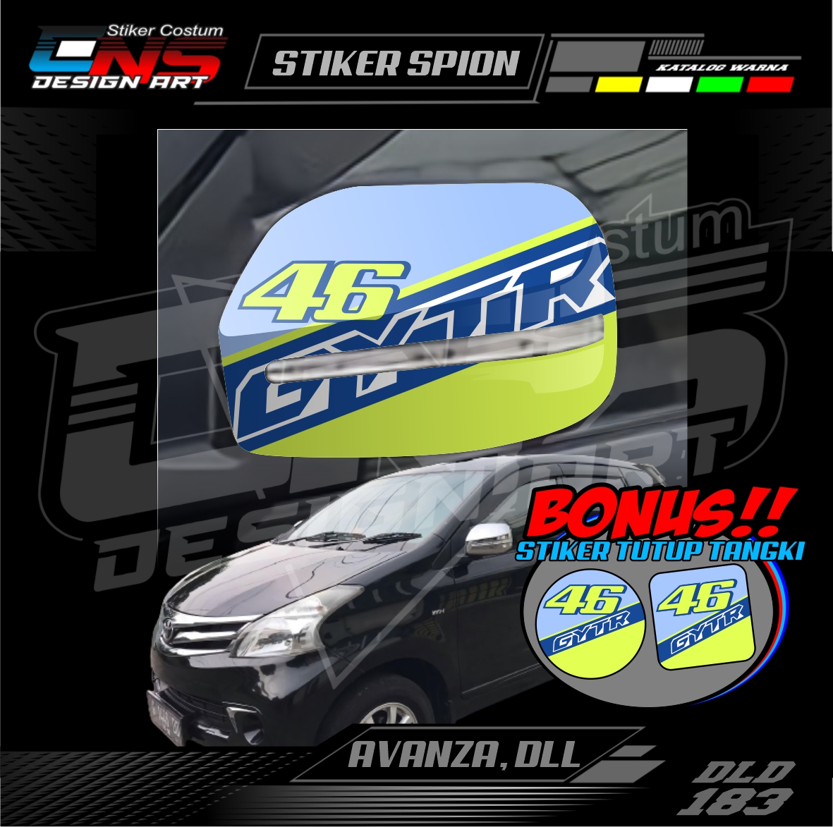 Stiker Spion Mobil Toyota Avanza GYTR VR46 Custom Semua Mobil Stiker Spion Pick Up Stiker Print Stiker Vinyl Stiker Kata Keren Stiker Cewek Vector Hijab - Bisa Request Harga 56,900 rupiah*Gratis Ongkir