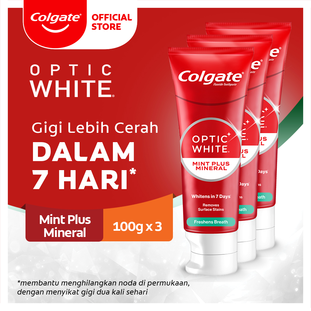 Colgate Optic White Sparkling White Plus Mineral Toothpaste/Pasta Gigi 100 gr x 3