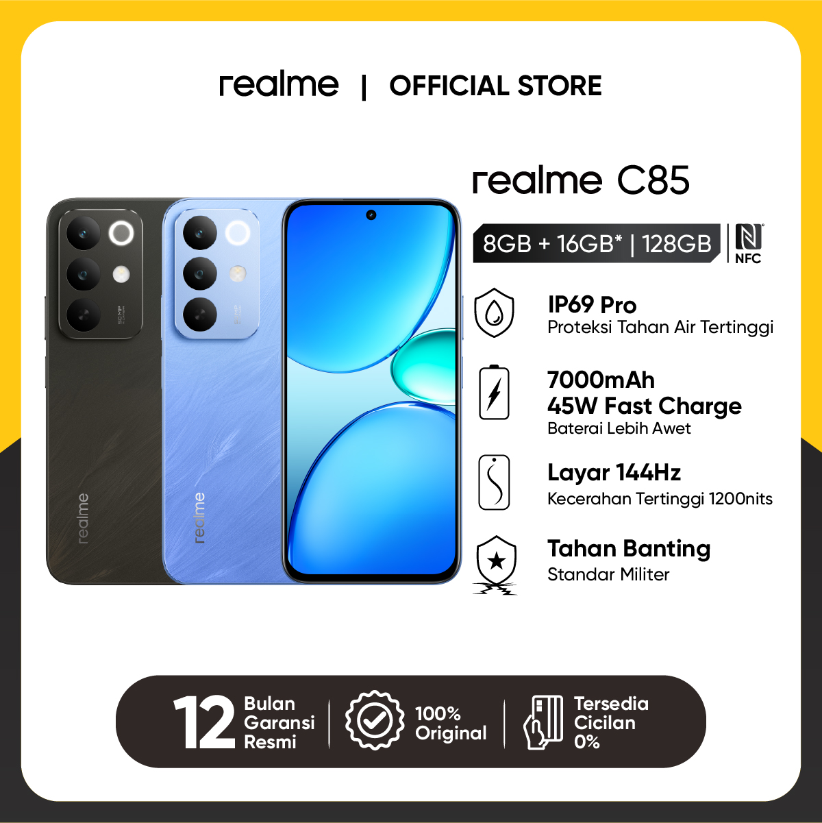 Realme C85 4g 8Gb+16Gb* | 128Gb (7000Mah Battery | 45W Fast Charge | Ip69 Pro Highest Waterproof Protection | Maximum Brightness 1200Nits | Military-Grade Shock Resistance) Harga  2,799,000 rupiah*Gratis Ongkir