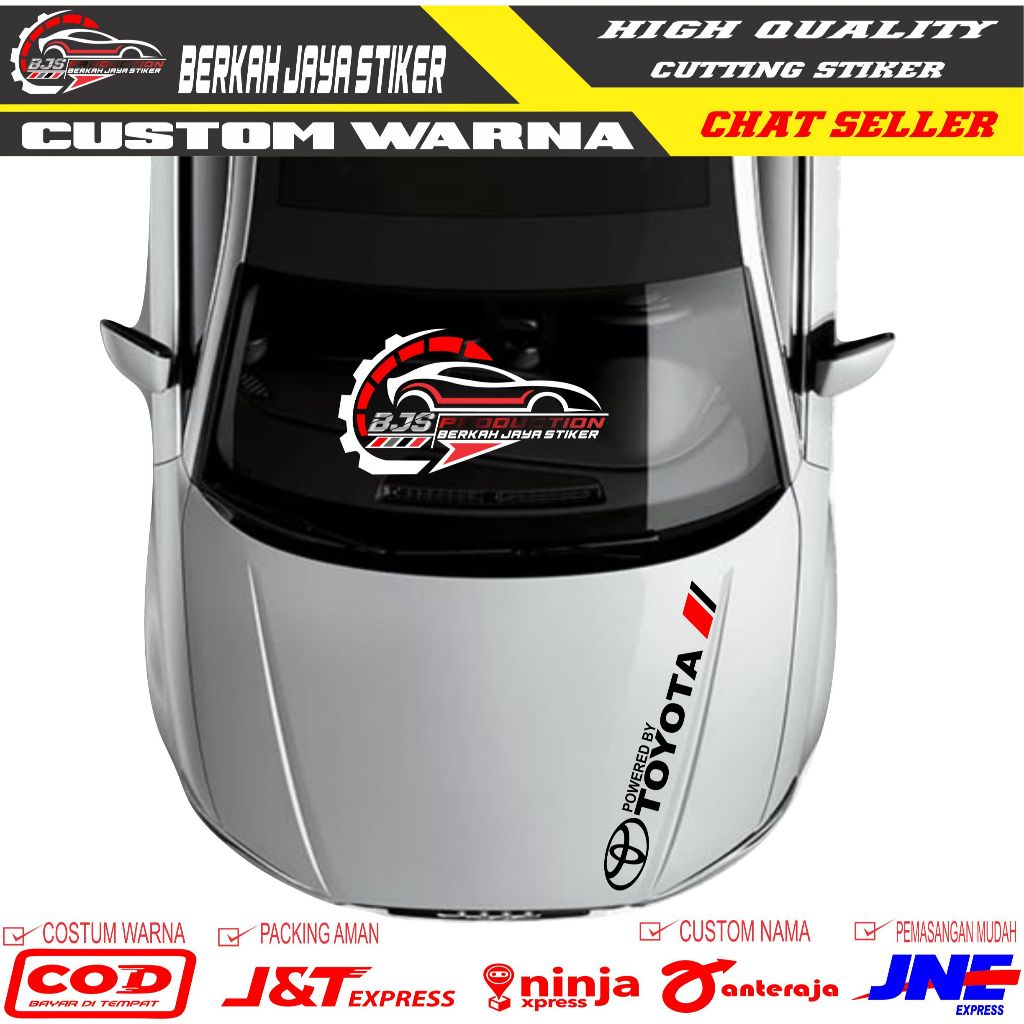 TERBARU Cutting Stiker Kap Mobil Powered By TOYOTA Harga 12,000 rupiah*Gratis Ongkir