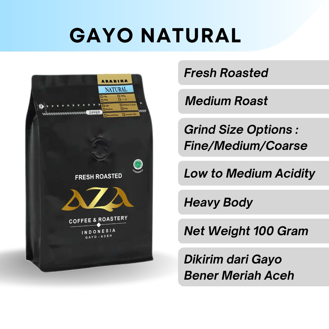 Kopi Arabica Gayo Aceh Natural Process Single Origin 100g Biji dan Bubuk Coffe Powder AZA Coffee Roastβ¦