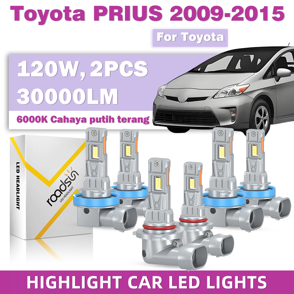 Roadsun 2-Piece Led Car Headlight Kit for Toyota Prius 2009-2015 Includes High and Low Beam Headlights, Fog Lights; Replacement Halogen Bulbs; Very Bright 6000K. Harga 164,500 rupiah*Gratis Ongkir