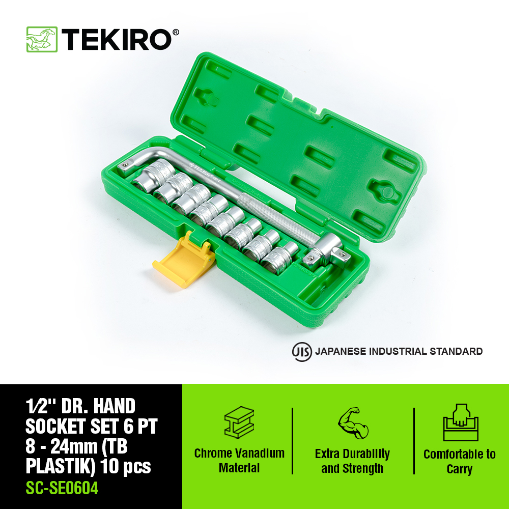 TEKIRO 1/2 INCH SOCKET SET 6 PT 8 - 24 MM (TB PLASTIK) 10 PCS / KUNCI SOCK SET / SOCKET SET / TOOLS - ALAT PERKAKAS Harga 337,900 Ringgit*Penghantaran Percuma