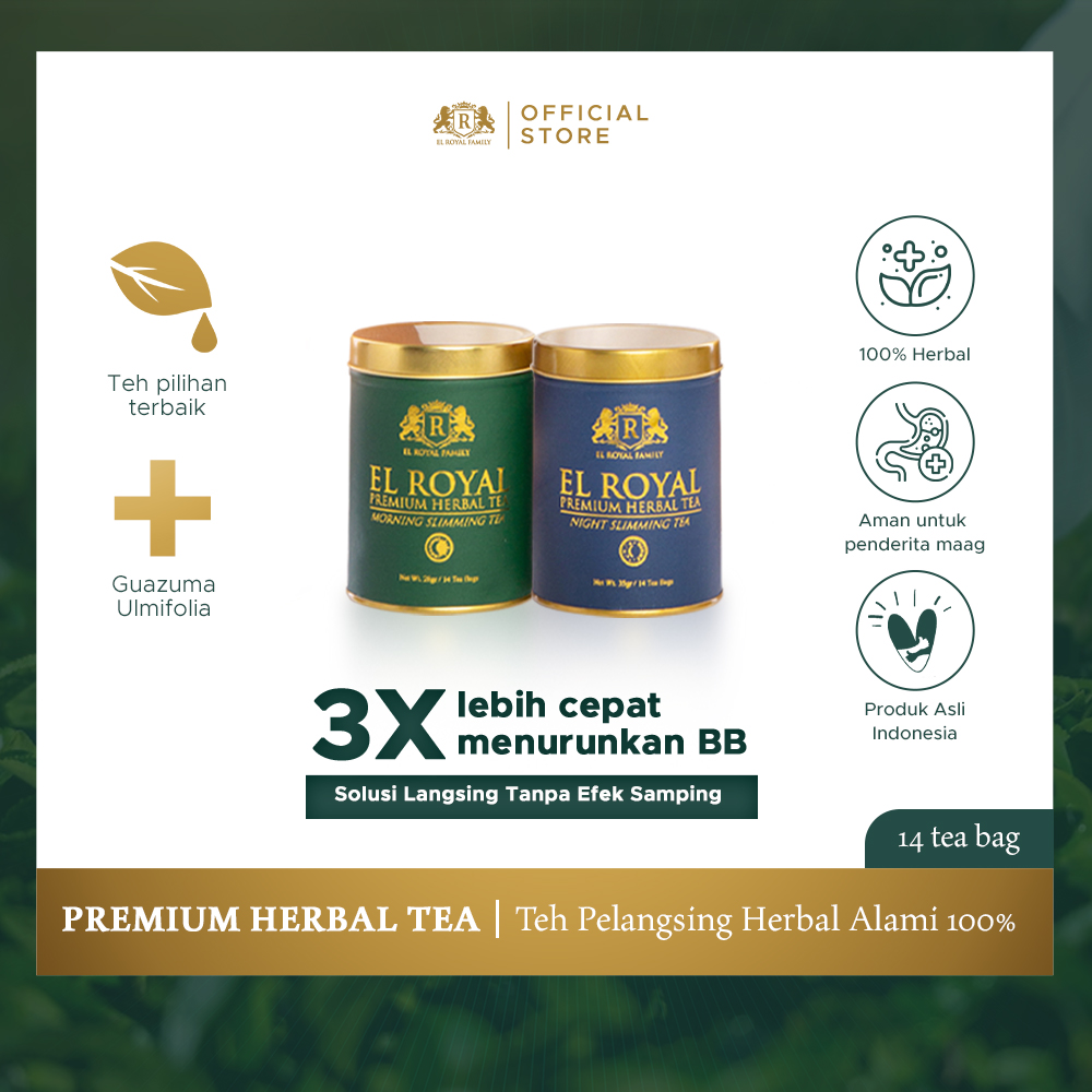 El Royal Premium Herbal Tea 1 Paket | 1 Morning Slimming Tea - 1 Night Slimming Tea