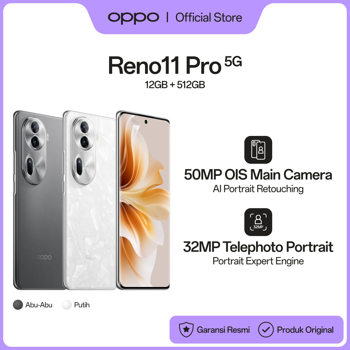 OPPO Reno11 Pro 12/512GB [80W SUPERVOOC. Mediatek Dimensity 8200, 120Hz 3D Curved Screen, ColorOS 14.0] Harga  5,999,000 Ringgit*Penghantaran Percuma