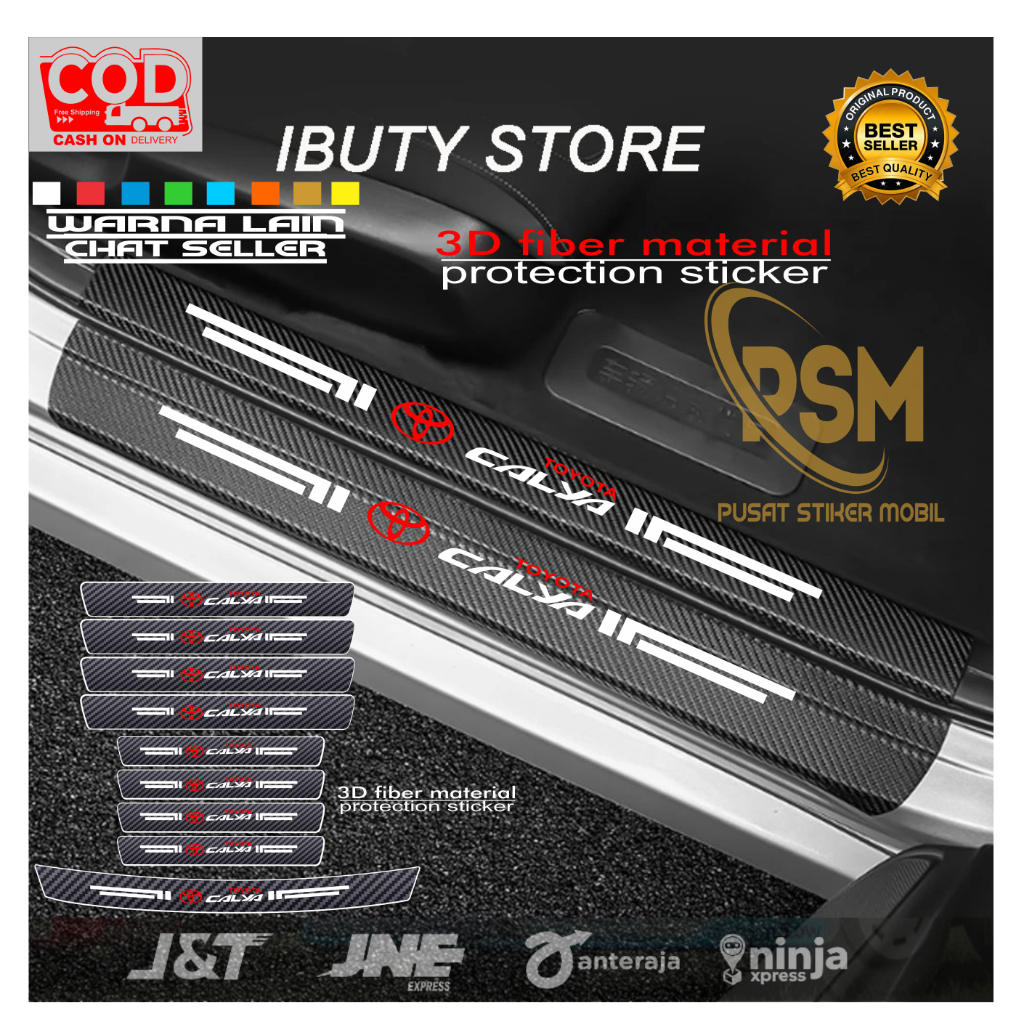 Stiker Pelindung Pijakan Kaki Bawah Pintu Mobil Calya Sticker Sill Plate Carbon 3D Mobil Toyota Calya Harga 11,000 rupiah*Gratis Ongkir