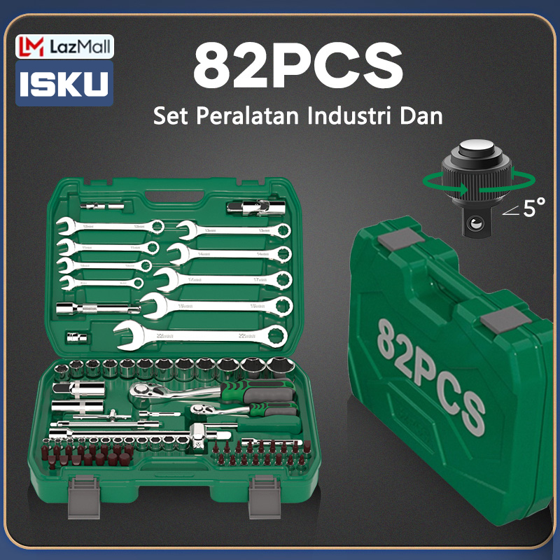Isku Shock Wrench Set 82 Pcs Tool Kit Set 37/53/61/121Pcs Complete Wrench Set 1 Box Socket Wrench Keys Harga 169,000 rupiah*Gratis Ongkir