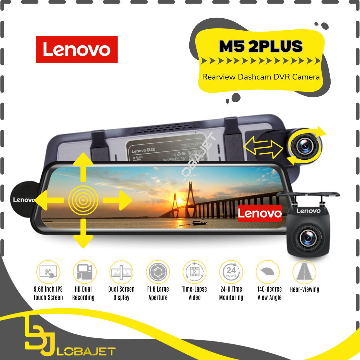 LENOVO M5 2PLUS Rearview Dashcam DVR Camera - Dashcam Spion 2K dan 1080P dari LENOVO Harga 1,407,830 rupiah*Gratis Ongkir