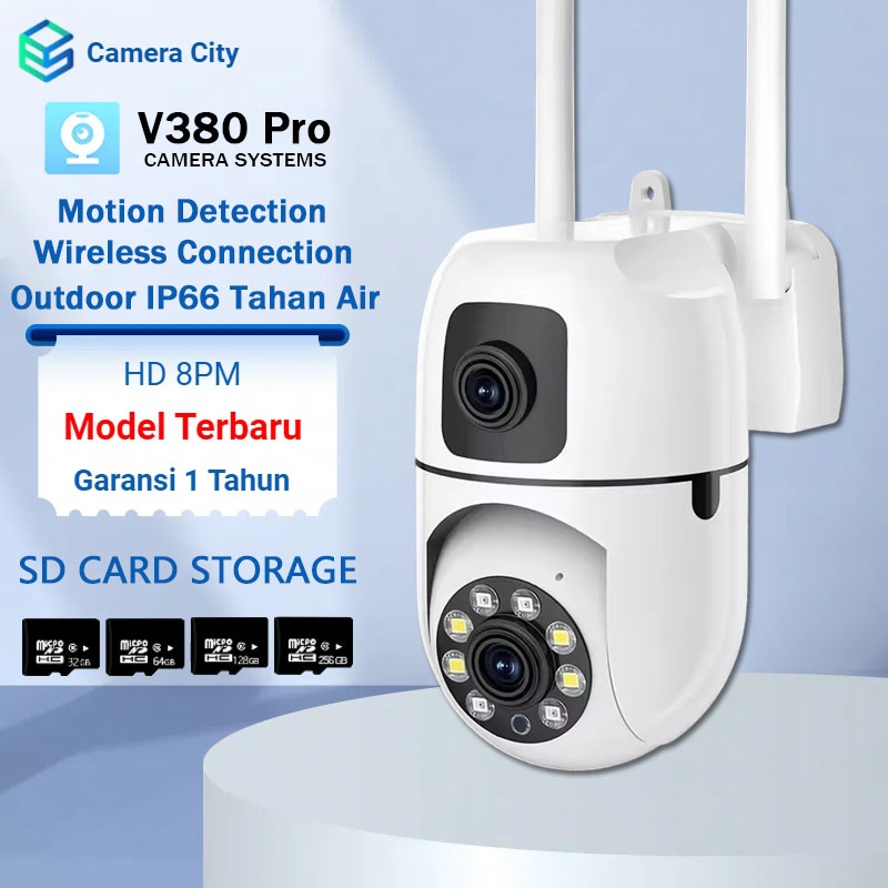 CCTV V380 Pro dual lens 8MP wireless WiFi bidirectional voice outdoor waterproof camera night vision - Merek Cameracity Harga 143,650 rupiah*Gratis Ongkir