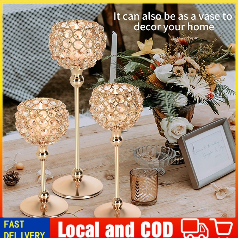 Fast delivery 3PCs candle holder candle holder 3 in 1 Cristal square candle holder set table party dec…