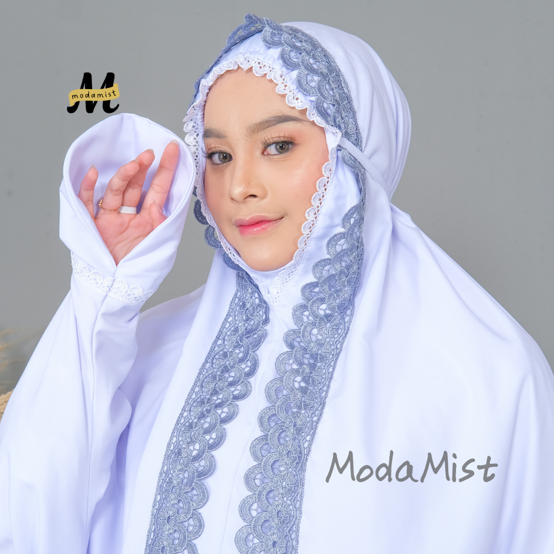 Luxurious White Micro Cotton Lace Adult Mukena