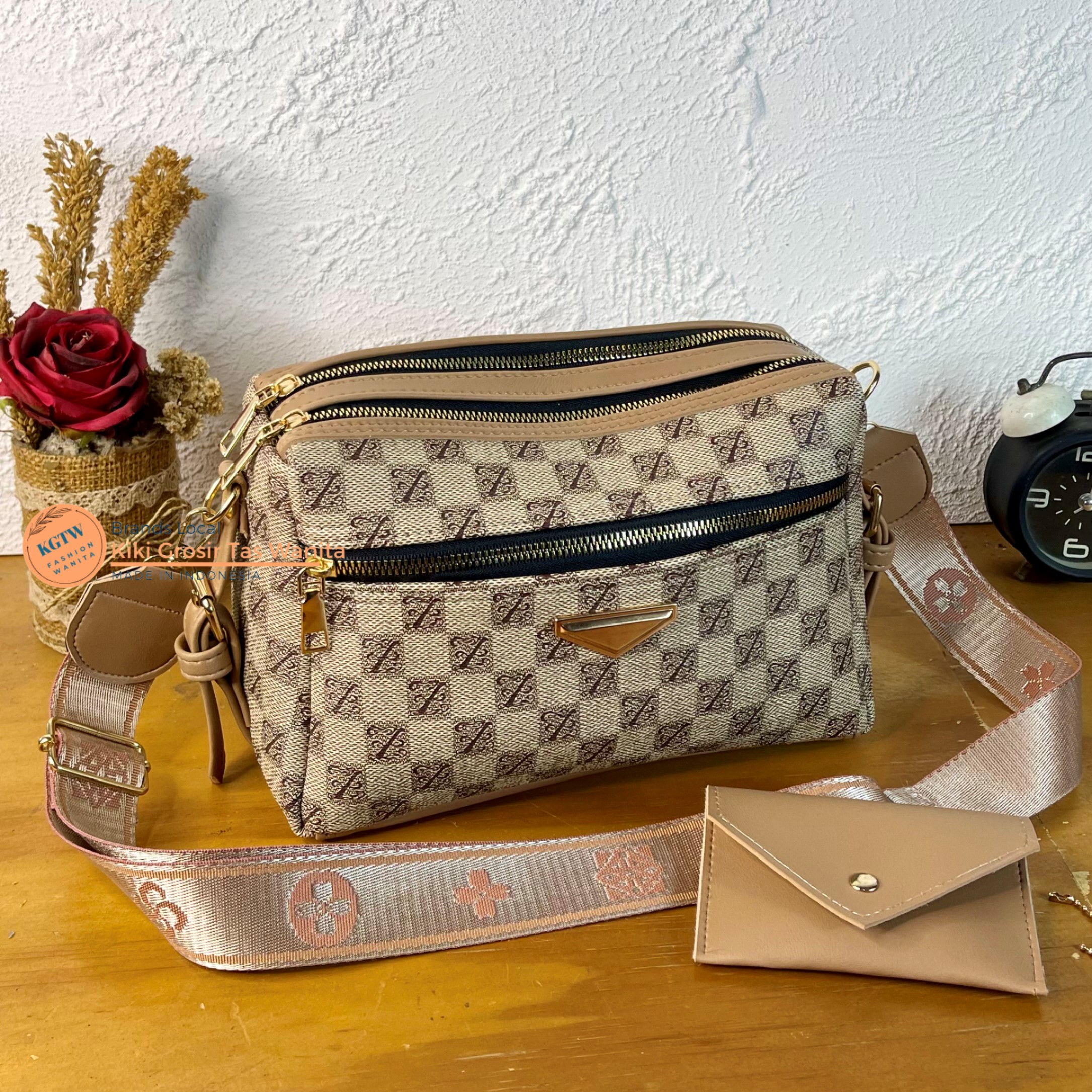 [lokal Premium] NEW TAS Selempang Pillow 3 Ruang Motif Kulit Kotak PU TERBARU//FASHION Wanita Kekinian