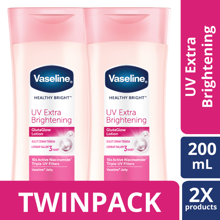 Lazada Indonesia - Vaseline Lotion Healthy Bright Uv Extra Brightening 200Ml Twin Pack