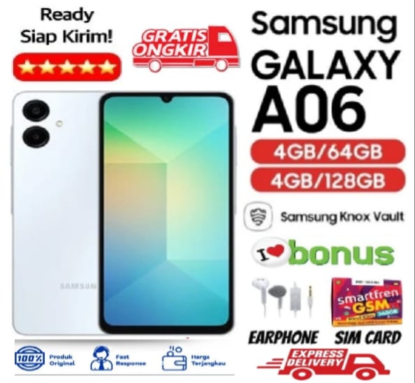 Samsung Galaxy A06 4G 4/128GB & 4/64GB Bergaransi - FULLSET - BLUE Harga 1,060,000 rupiah*Gratis Ongkir