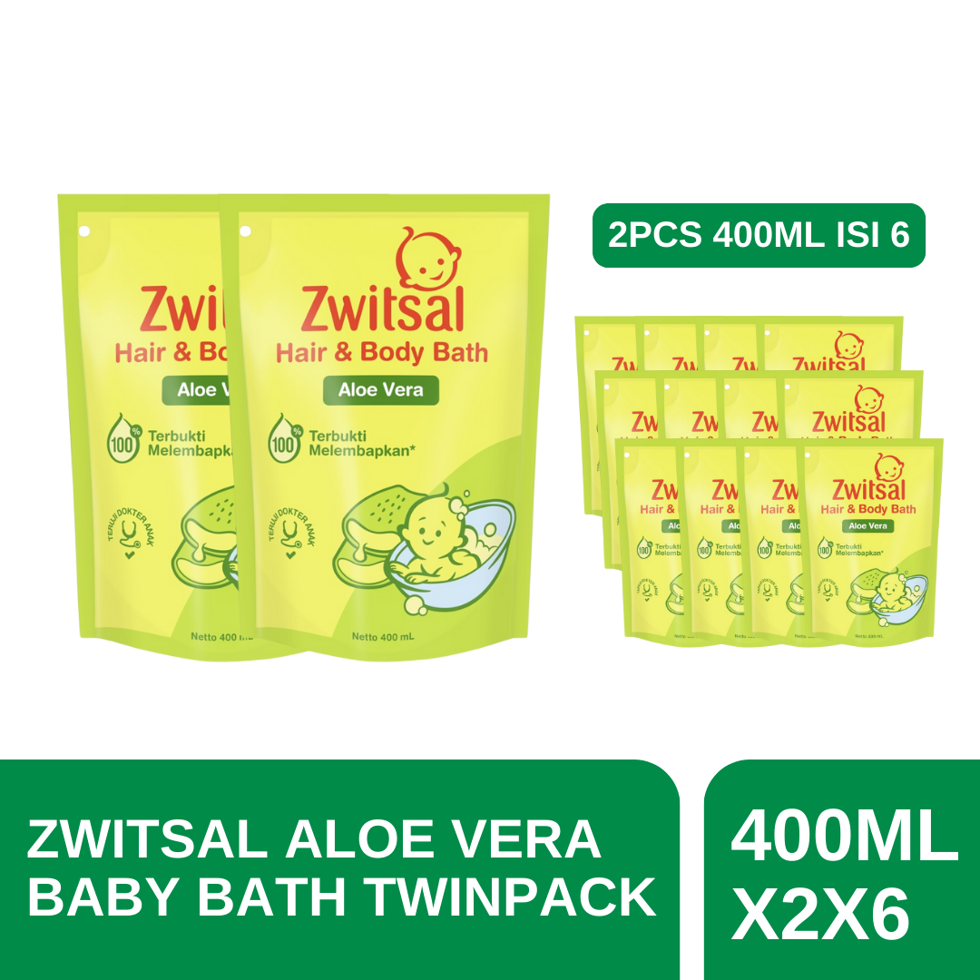 ZWITSAL Baby Bath Hair and Body 400ml Twinpack isi 6 (1 Carton) - Merek Zwitsal Harga 280,000 rupiah*Gratis Ongkir