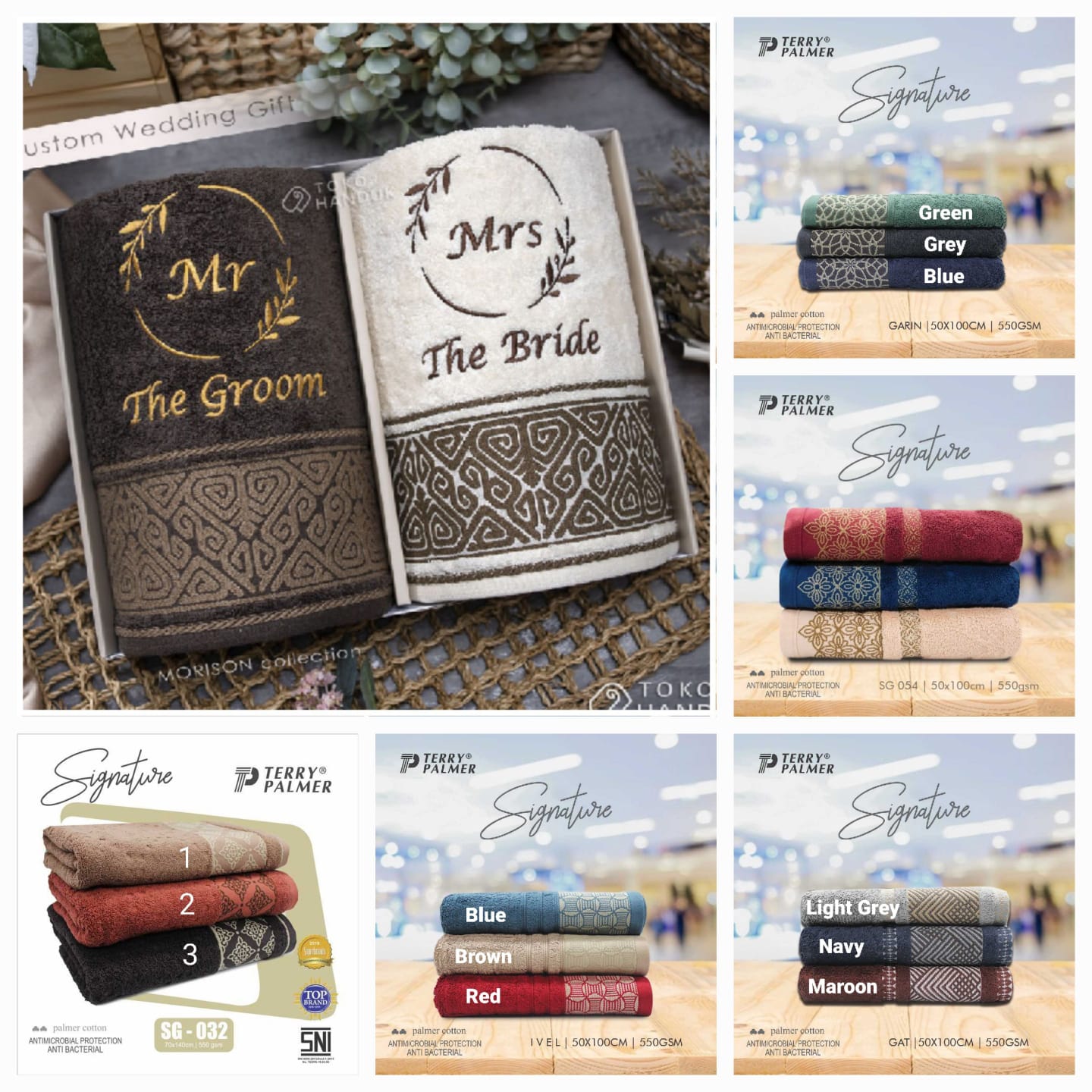 (2 Handuk) Handuk Bordir Couple Signature Terry Palmer Size Travel 50x100cm Tebal