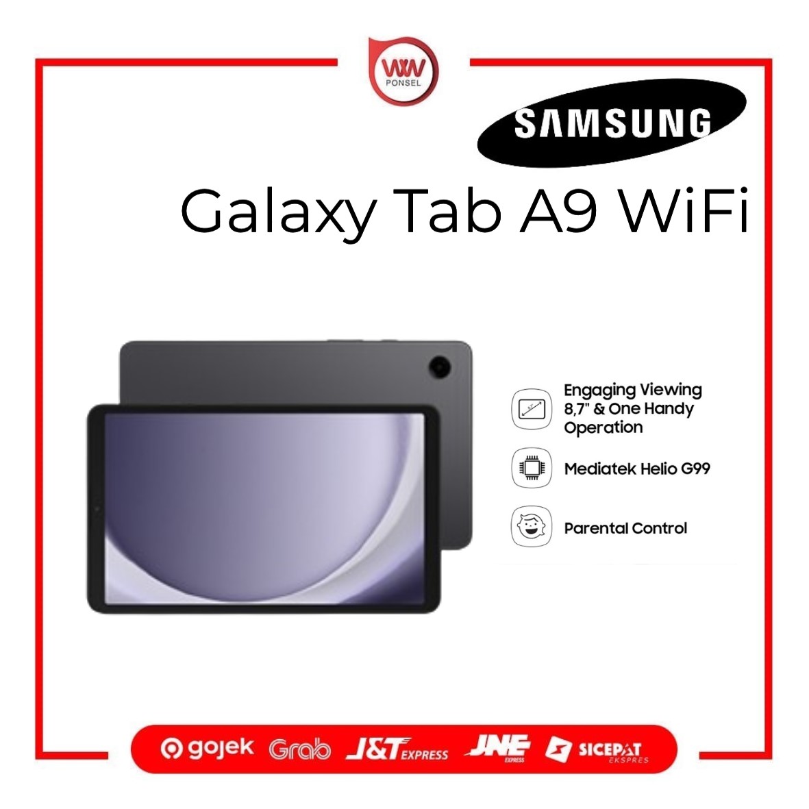 Samsung Galaxy Tab A9 WiFi Ram 4GB Internal 64GB Garansi Resmi Harga 1,999,000 rupiah*Gratis Ongkir