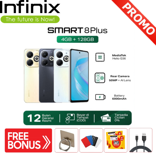 Infinix Smart 8 Plus 4/128Gb - up to 8Gb Extended Ram - 90Hz Magic Ring Puch Hole Display - Helio G36 - 6000 Mah - 50Mp Rear Camera Harga  1,025,000 rupiah*Gratis Ongkir