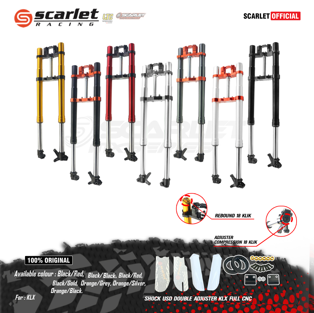 Scarlet Racing - Shock Upside down Front Shock Usd Double Adjuster Klx Full Cnc Harga 3,820,000 rupiah*Gratis Ongkir
