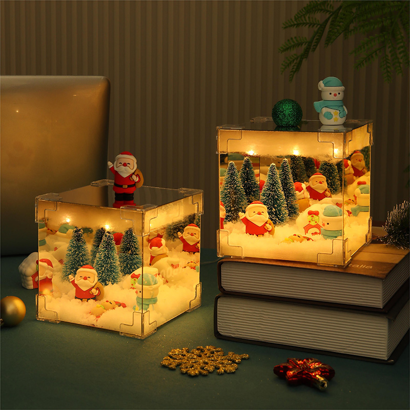 Christmas Lampu Tidur LED Lampu Malam Suasana Cermin Kubus Rubik Hadiah Lampu DIY Kubus Cahaya Tidur Anak
