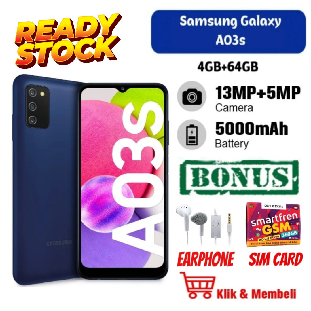 Samsung Galaxy A03S RAM 4/64GB |Layar 6.5 inch Galaxy A03s 13+5MP FHD Kamera handphone Original | FULLSET Bergaransi Harga 1,000,000 rupiah*Gratis Ongkir