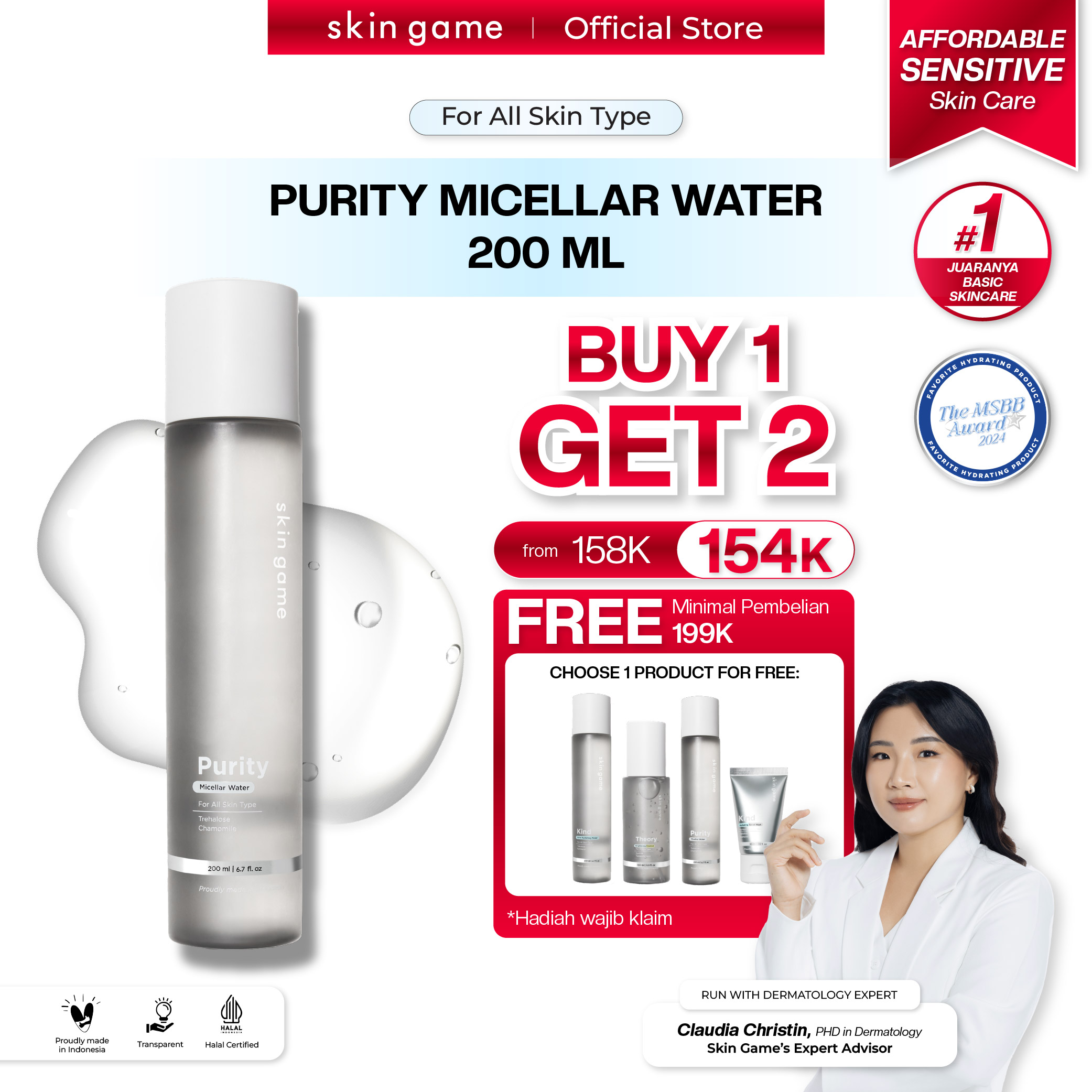 Skin Game Kind Extra Hydrating Toner 200 ml - Hydrating Toner Harga 174,440 rupiah*Gratis Ongkir