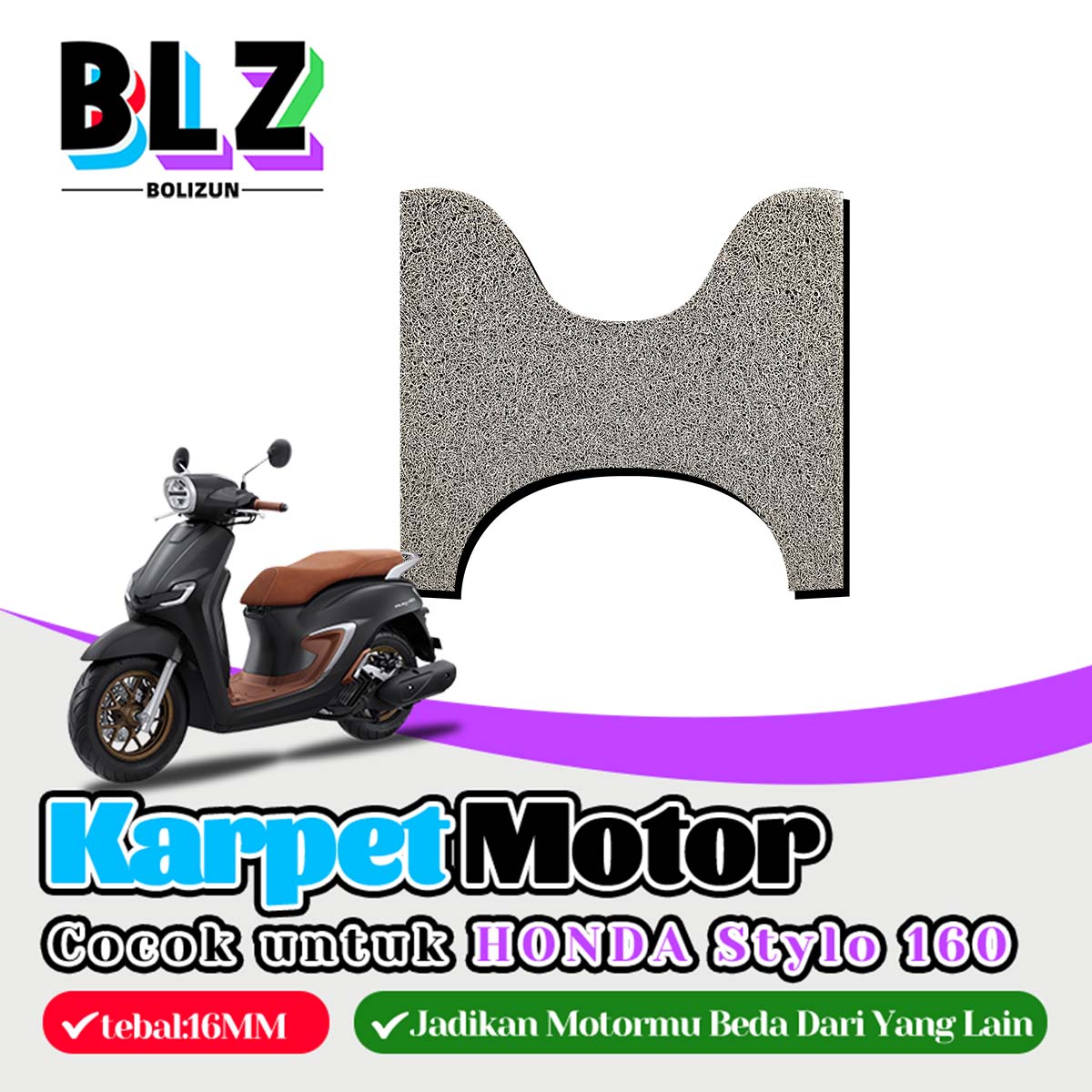 Bolizun Custom Pvc Carpet with Vermicelli Noodles for Honda Stylo 160 Motorcycle Harga 25,500 rupiah*Gratis Ongkir