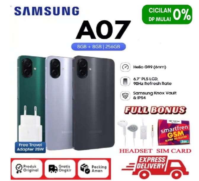 Samsung Galaxy A07 Helio G99 4/64Gb | 4/128Gb | 6/128Gb | 8/256Gb | Warranty | Full Set Harga  1,320,000 Ringgit*Penghantaran Percuma