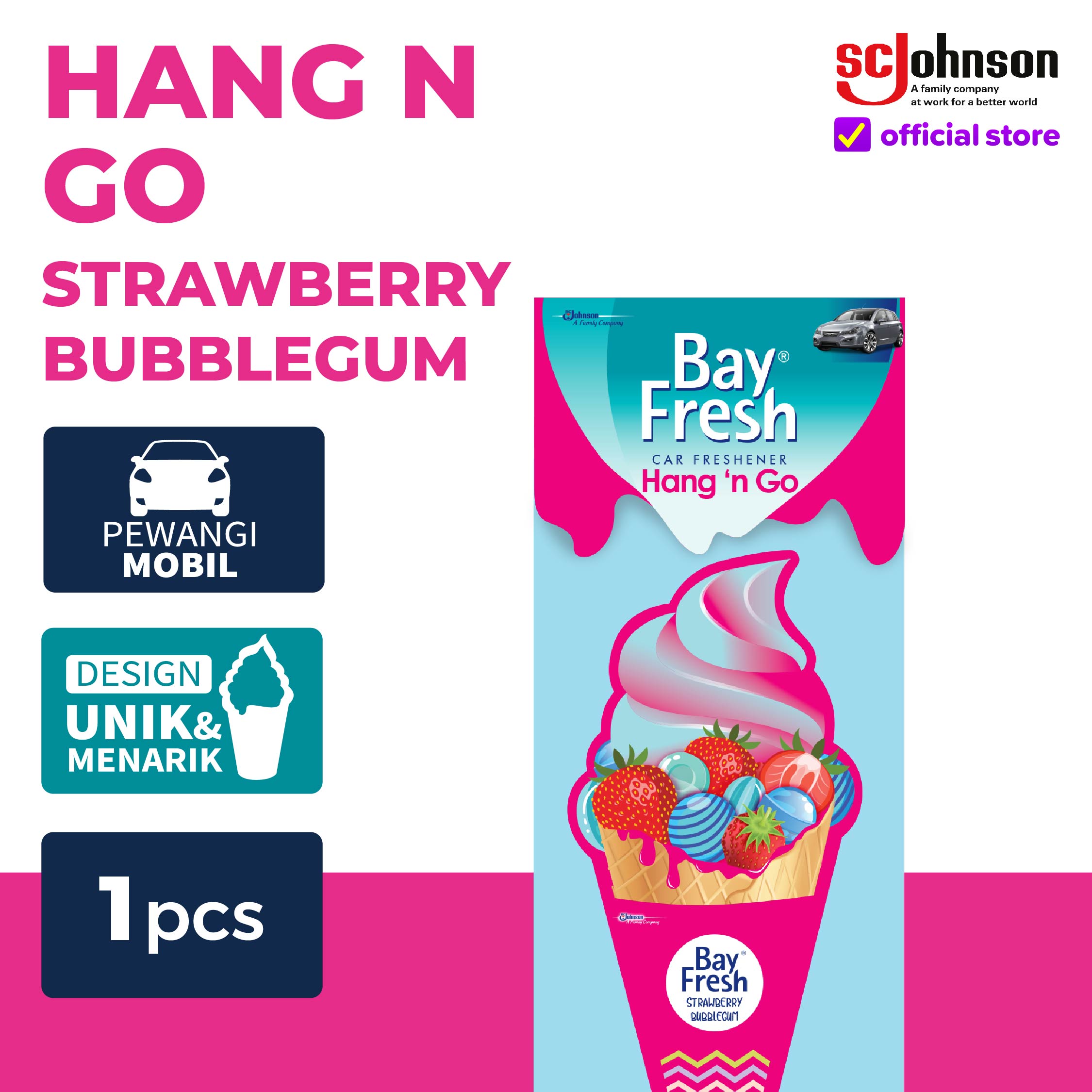 Bayfresh Hang n' Go Pengharum Mobil - Strawberry Bubblegum Harga 13,195 rupiah*Gratis Ongkir