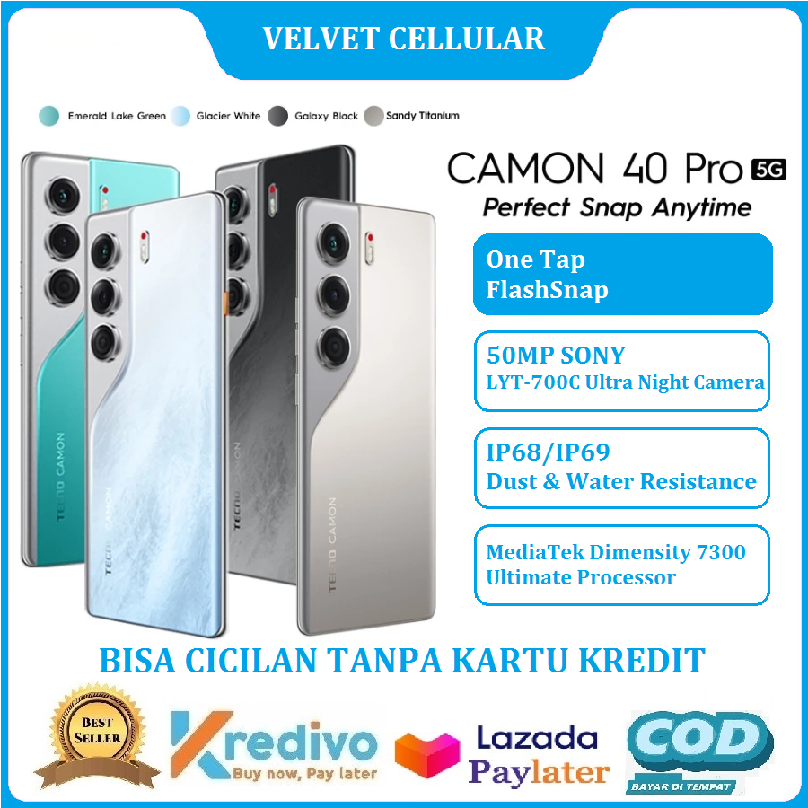 Tecno Camon 40 Pro 5G | Camon 40 Ram [8 + 8GB * + 128GB | 256GB] 120Hz AMOLED, IP66, 5200mAh 45W-installment available without credit card-cheap mobile phone-1 year official warranty (kredivo, Laz pay later, available for cod, original) Harga  2,600,600 Ringgit*Penghantaran Percuma
