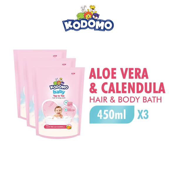 [Paket isi 3] KODOMO Baby Top to Toe Hair & Body with Aloe Vera and Calendula 450ml Harga  48,400 rupiah*Gratis Ongkir