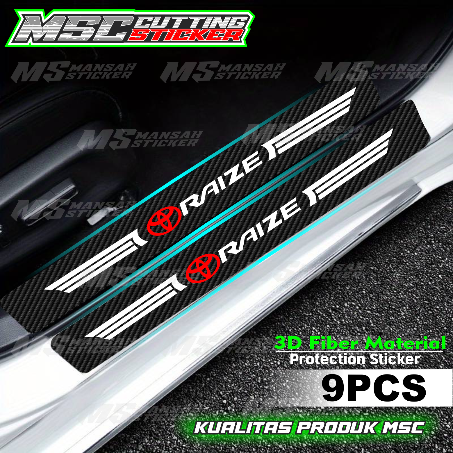 (COD) 9pcs Sticker sill plate carbon 3D Mobil Toyota Razie sticker Karbon 3D pelindung footstool Razie Harga 25,000 rupiah*Gratis Ongkir