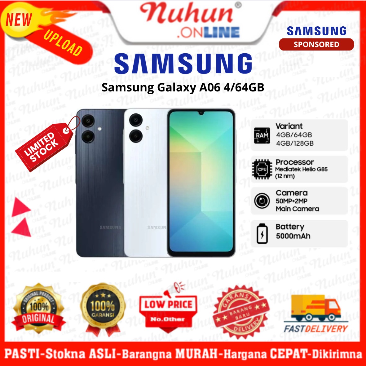 Samsung Galaxy Handphone A06 4/64 GB Giá 1,279,600 Đồng*Miễn phí vận chuyển