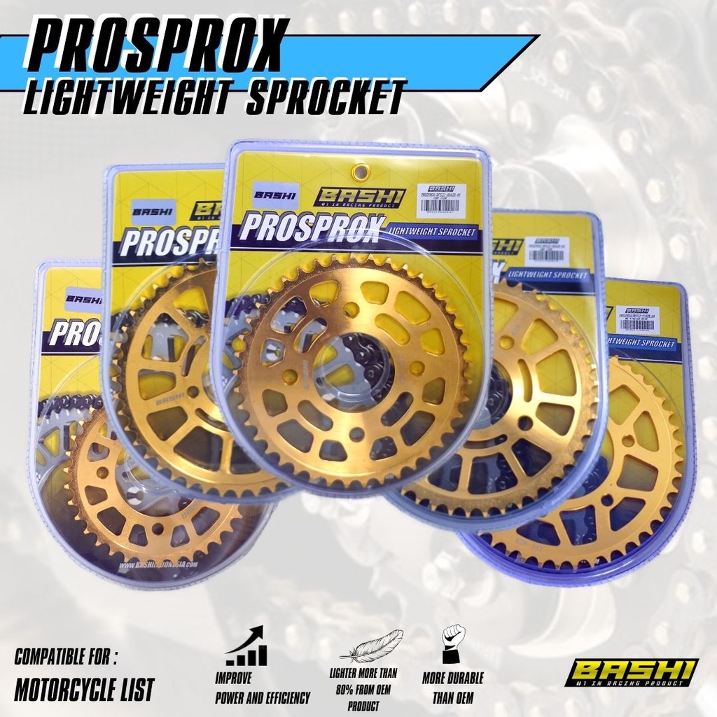 BASHI Gear Belakang GOLD YAMAHA Jupiter VEGA ZR / FORCE / RR FORCE 1 428H Prosprox EMAS HEAVY DUTY 428 Harga 97,000 rupiah*Gratis Ongkir