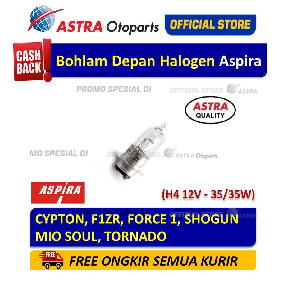 Bohlam Depan Halogen Aspira 12V 35/35W untuk Vario, Grand, Legenda,dll Harga 15,000 rupiah*Gratis Ongkir