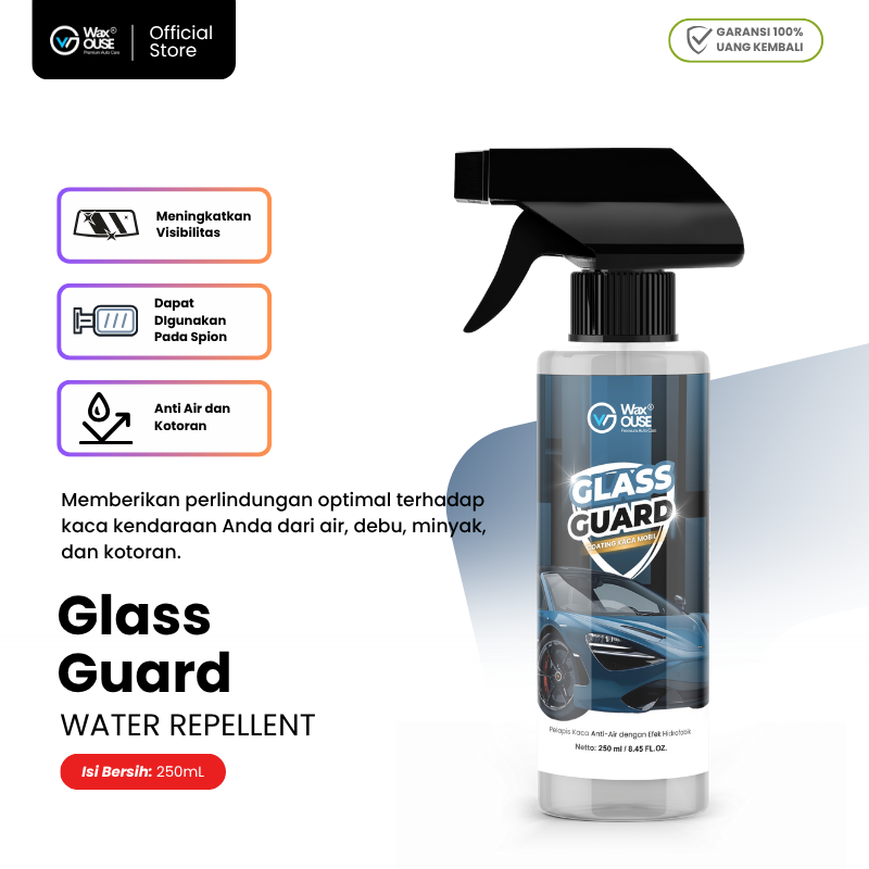 Waxouse Glass Guard Water Repellent Spray Cairan Pelapis Kaca Mobil Glass Coating Efek Daun Talas Harga 84,283 rupiah*Gratis Ongkir
