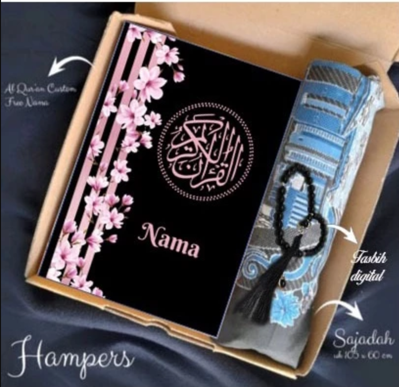 (zahrabookstore)hampers AL Quran Custom Nama Plus Sajadah DAN TASBIH/AL Quran Terjemah A5