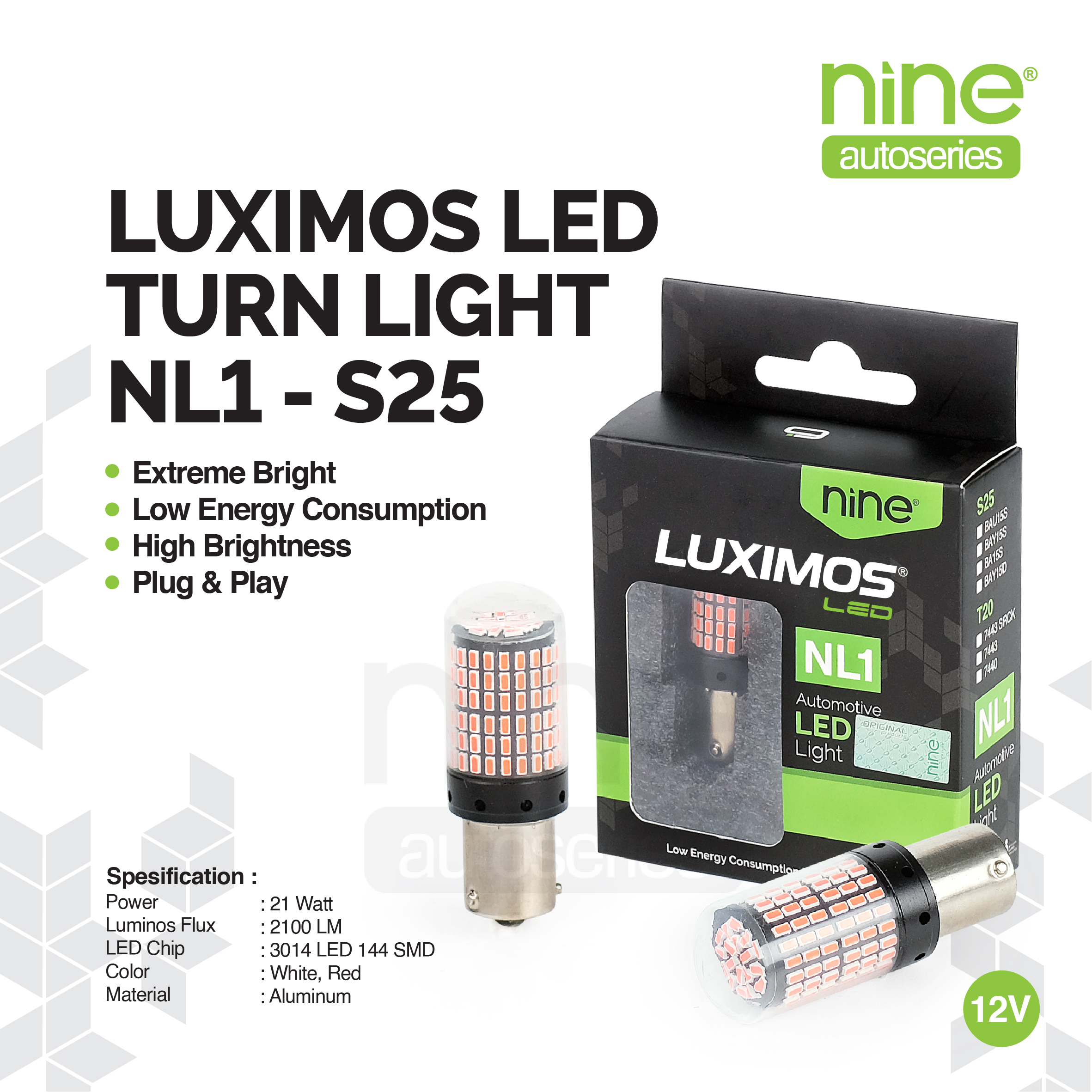 Luximos Car Reverse Brake Turn Signal Light 23W Socket S25 150 ° Nl1 144 Led Points - Nine Autoseries Harga 89,900 Ringgit*Penghantaran Percuma