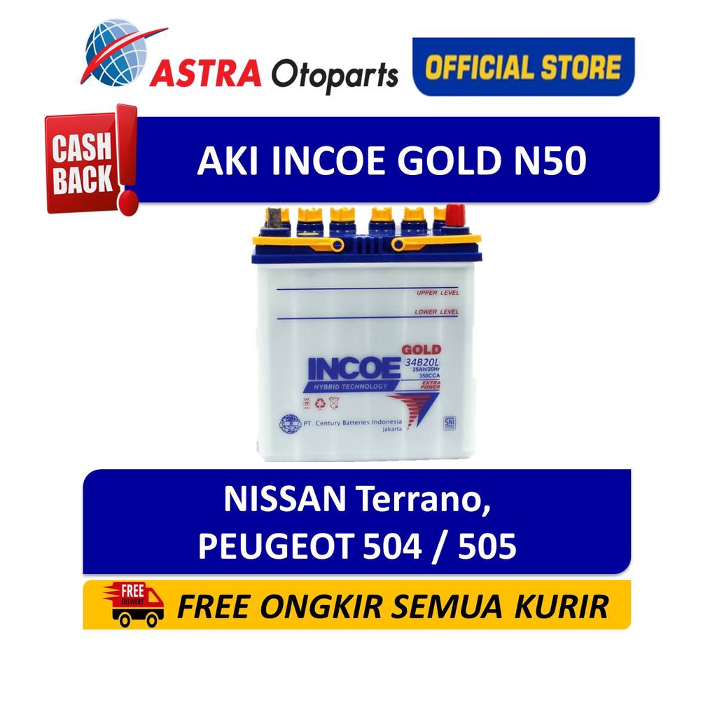 Aki Mobil Premium Incoe Gold N50 NISSAN Terrano, PEUGEOT 504 / 505 Harga 858,000 rupiah*Gratis Ongkir