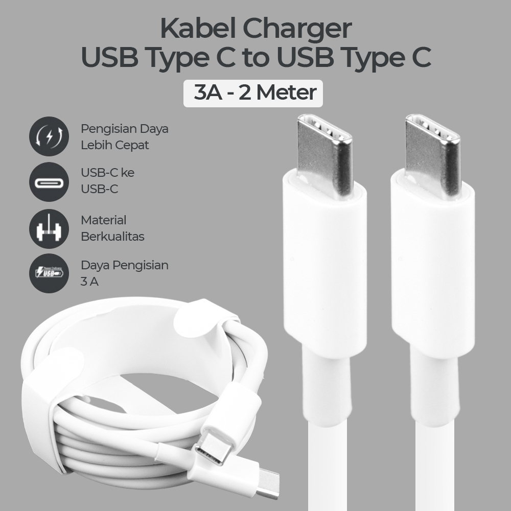 Kabel Charger USB Type C to USB Type C Fast Charging 3A 2M 200 cm