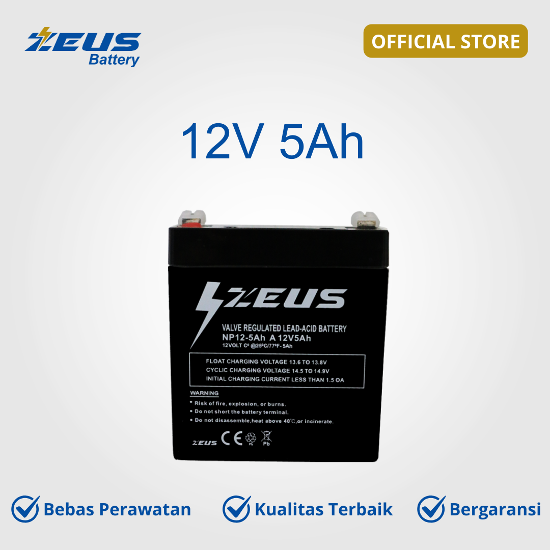 Aki Alarm, Mobil Mainan, Lampu Emergency, Genset VRLA 12V 5Ah Zeus Harga 154,840 Ringgit*Penghantaran Percuma