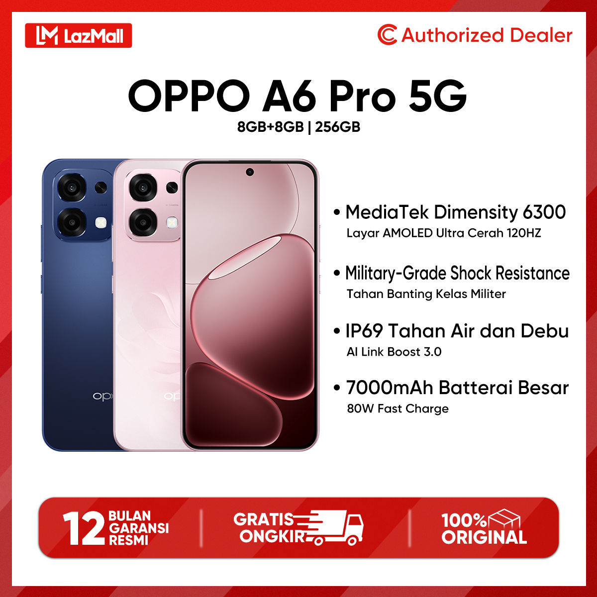 Oppo A6 Pro 5g (8/128Gb)(8/256Gb) Military Grade Shock Resistant Mediatek Dimensity 6300 Official Guarantee Giá 3,799,000 Đồng*Miễn phí vận chuyển