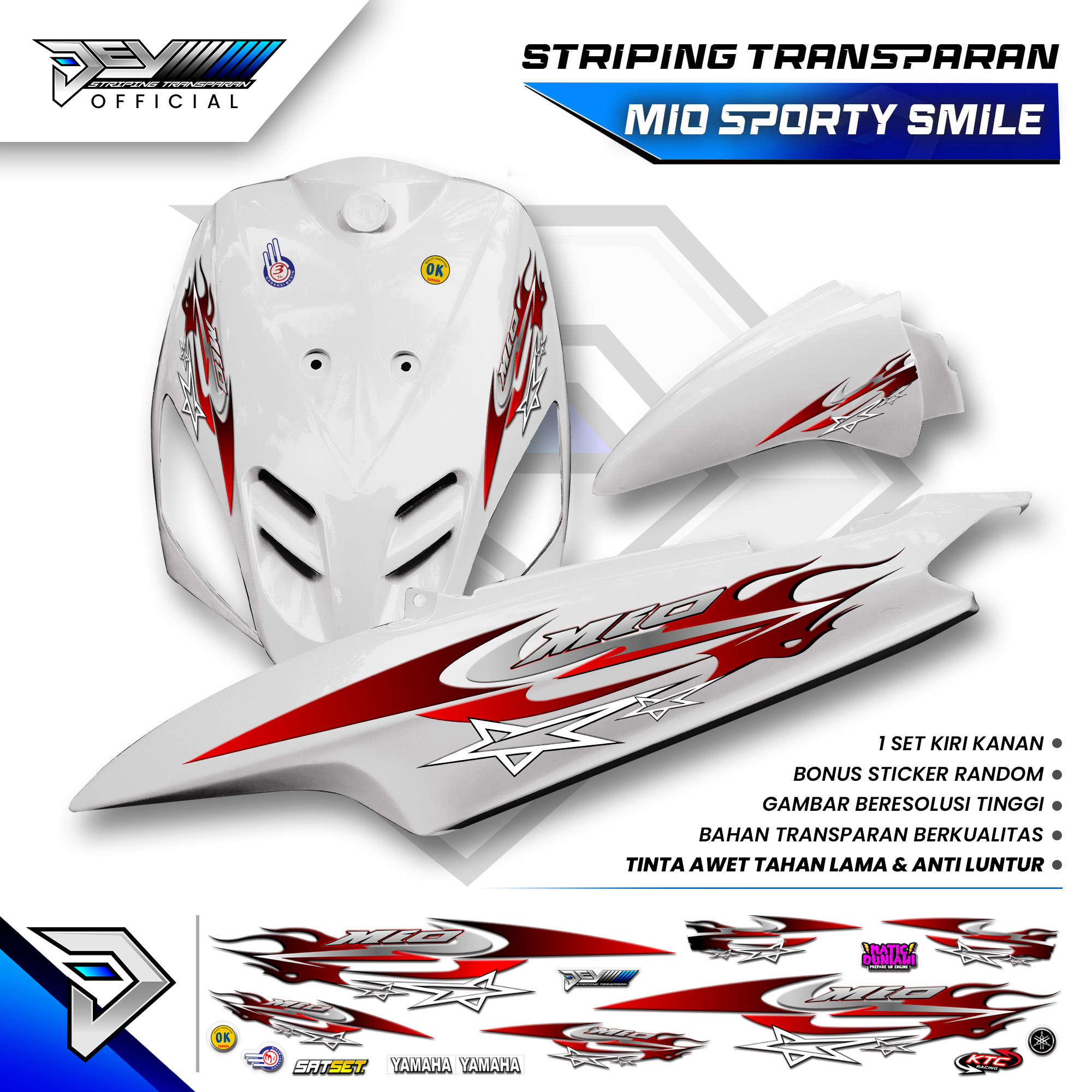 Mio Sporty Transparent Striping | Mio Smile | Flame Star Motif | Yamaha Mio Body Sticker Harga 35,000 rupiah*Gratis Ongkir